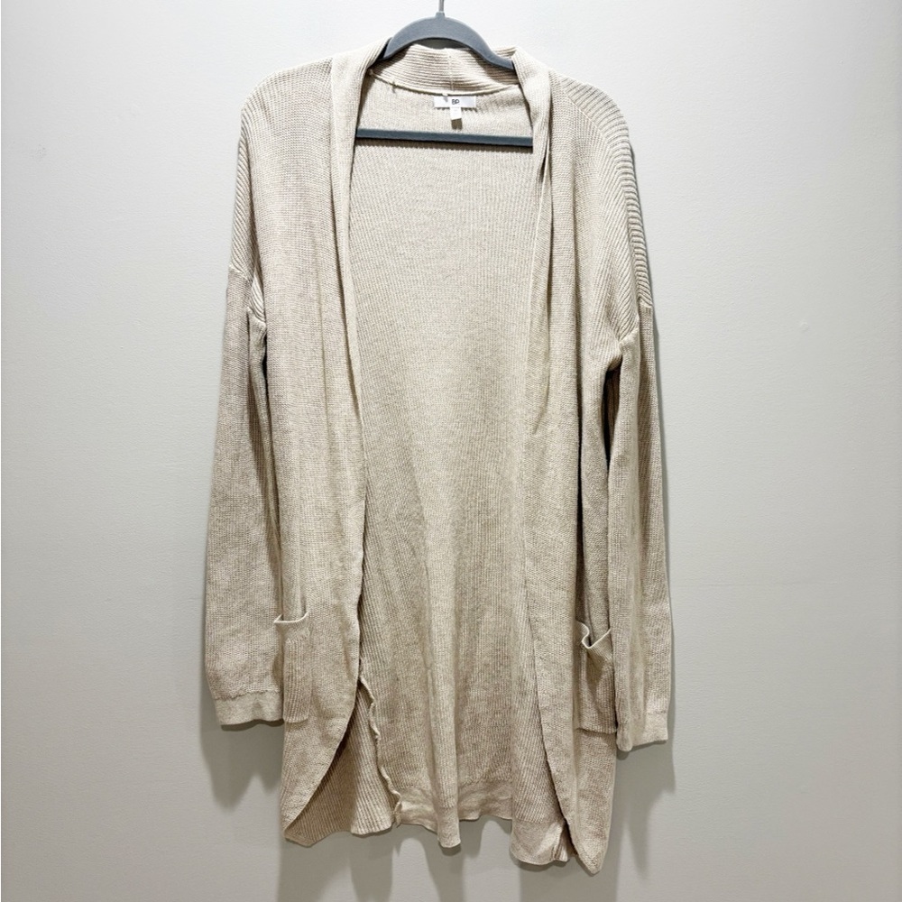 bp Open-Front Oatmeal Beige Longline Cardigan Open Front Cotton Pockets M